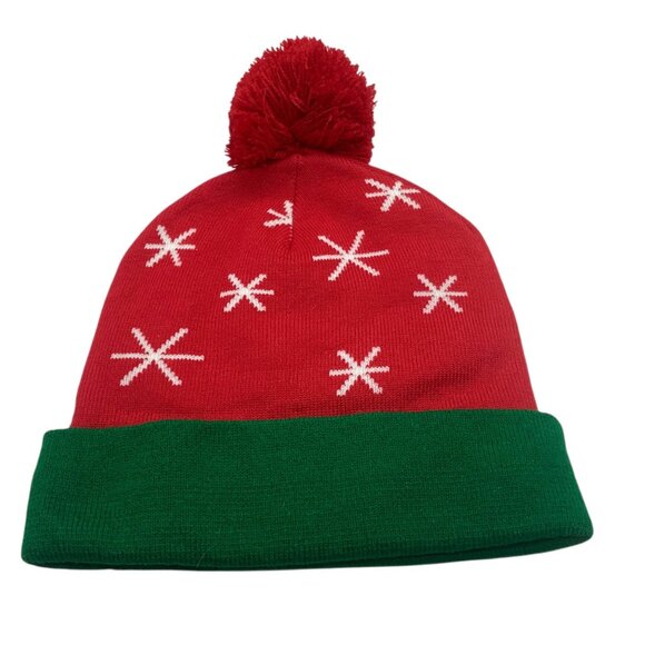 Christmas Pom Pom Beanie Hat LED Light Up Bear Fa-La-La Red Green Knit Adult OS - Picture 6 of 6